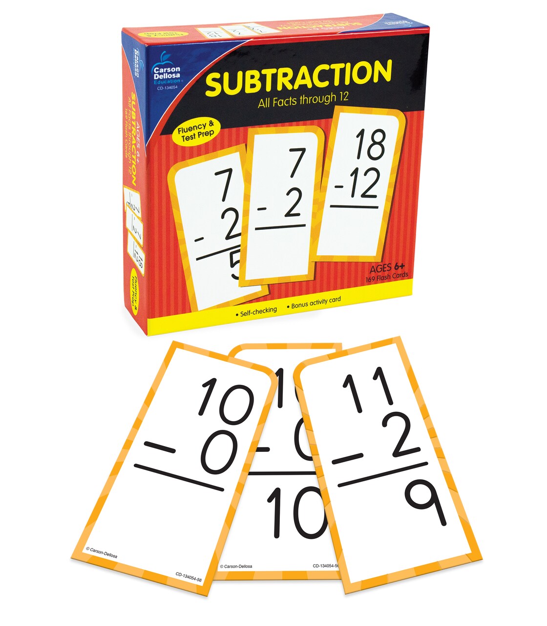 Carson Dellosa 169 Subtraction Flash Cards, All Facts for Subtracting Through 12, Mathematics Flashcards for Ages 6 and Up, Kindergarten and 1st Grade Learning Activities and Math Games for Kids 5-7